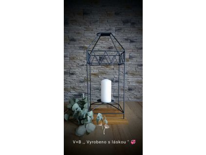 Lucerna, kov, dubové dřevo, na svíčku, ruční práce