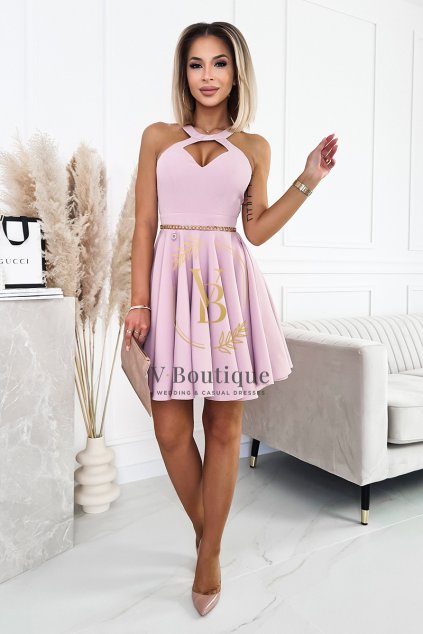 Púdrové krátke spoločenské šaty