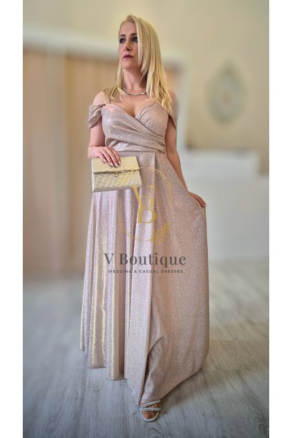 Dlhé zlaté trblietavé spoločenské šaty