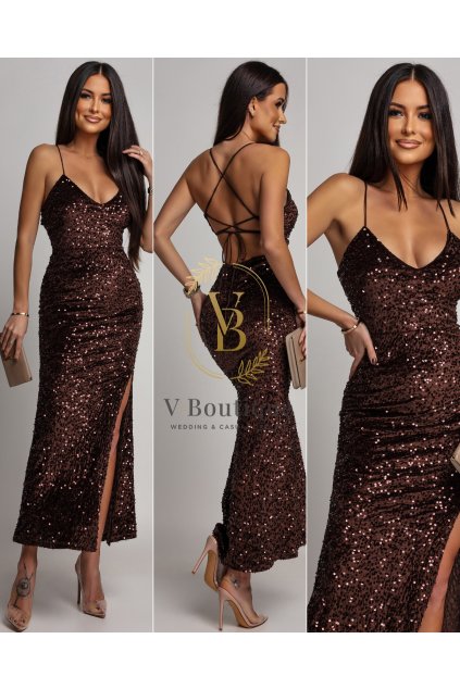 Flitrované spoločenské šaty s viazaným chrbtom