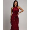 Bordové flitrované spoločenské šaty s halter výstrihom
