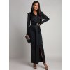 Elegantné čierne šaty s dlhými rukávmi a zvýrazneným pásom