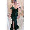 Smaragdovozelené flitrované spoločenské šaty s odhalenými ramenami