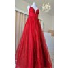 Dlhé červené trblietavé spoločenské šaty s korzetovým živôtikom