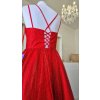 Dlhé červené trblietavé spoločenské šaty s korzetovým živôtikom