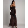Dlhé hnedé spoločenské šaty s čipkou a odhalenými ramenami (1)