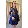Tmavomodré krátke spoločenské šaty s výšivkou