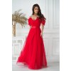 Červené dlhé tylové spoločenské šaty s rozparkom (11)