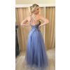Dlhé farmerkové modré tylové šaty s čipkovaným vrchom (5)