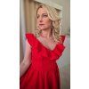 Krátke červené spoločenské šaty s volánmi (5)