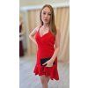 Krátke červené spoločenské šaty s asymetrickým volánom (3)
