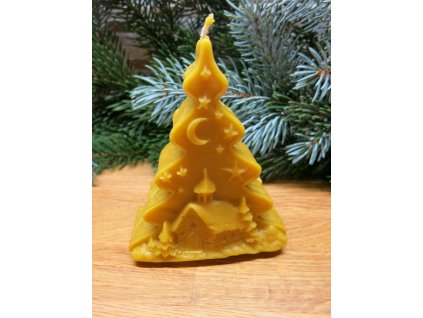 Svíčka ze včelího vosku - stromeček s kostelem