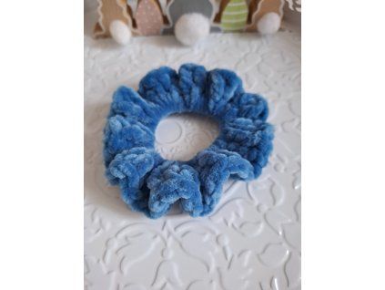 Háčkovaná scrunchie modrá