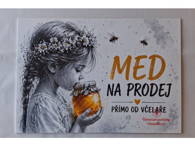 Cedule "Med na prodej" - děvče