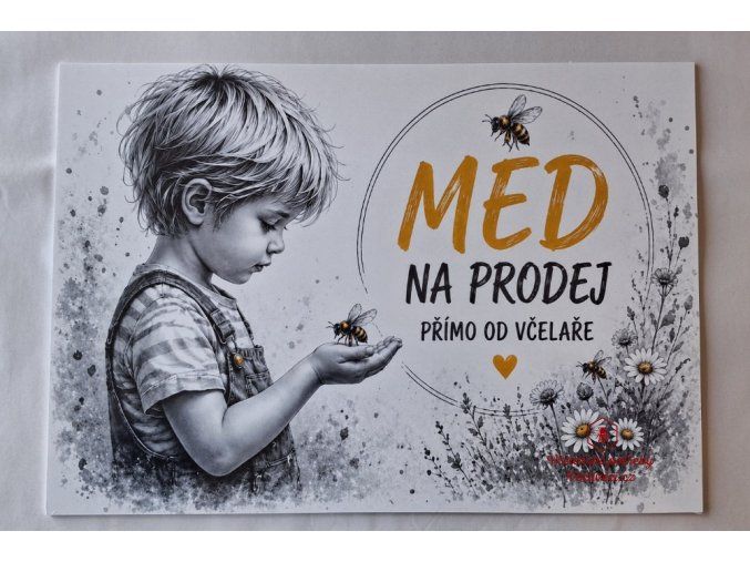 Cedule "Med na prodej" - chlapec