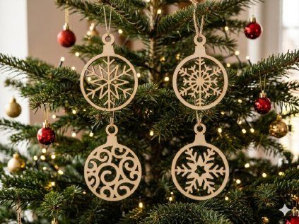 Dřevěné vánoční ozdoby a výřezem