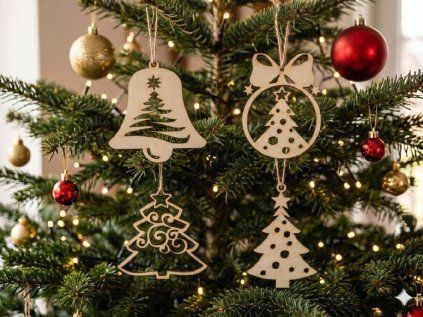 Dřevěné vánoční ozdoby stomečky