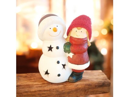 LED dekorácia – Dievčatko so snehuliakom