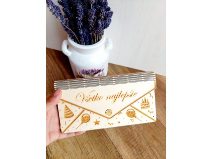 Drevená obálka na peniažky Všetko najlepšie