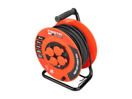Kabel prodlužovací na bubnu venkovní FESTA INDUSTRY 3x1.5mm 50m 230V max 3680W 4 zásuvky guma IP44
