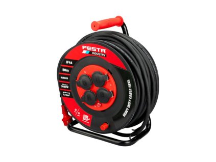 Kabel prodlužovací na bubnu venkovní FESTA INDUSTRY 3x2.5mm 50m 230V max 3680W 4 zásuvky guma neopren IP44