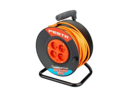 Kabel prodlužovací na bubnu FESTA 25m 4zásuvka 3x1.5mm IP20 MAX 3680W 2