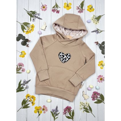 detska mikina s kapuci mocca srdce