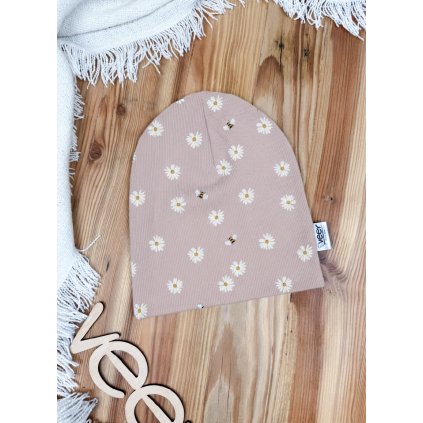 detska beanie cepice zebrovana kopretiny