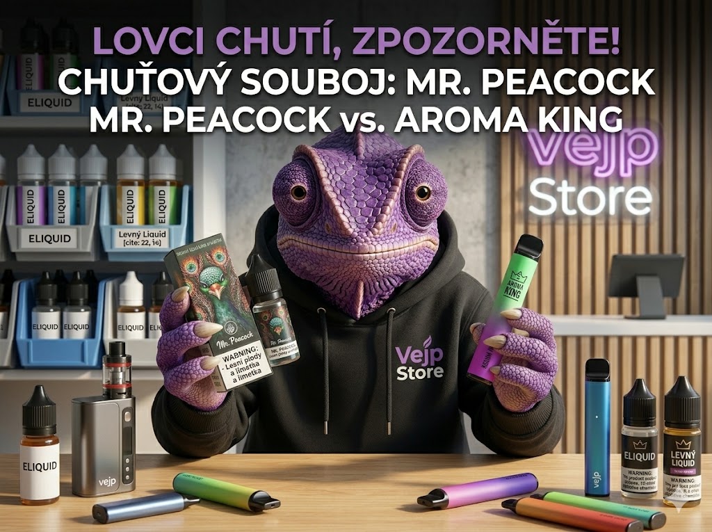 Lovci chutí, zpozorněte! Je lepší jednorázová elektronická cigareta Aroma King, nebo vás dostane nový levný liquid Mr. Peacock?