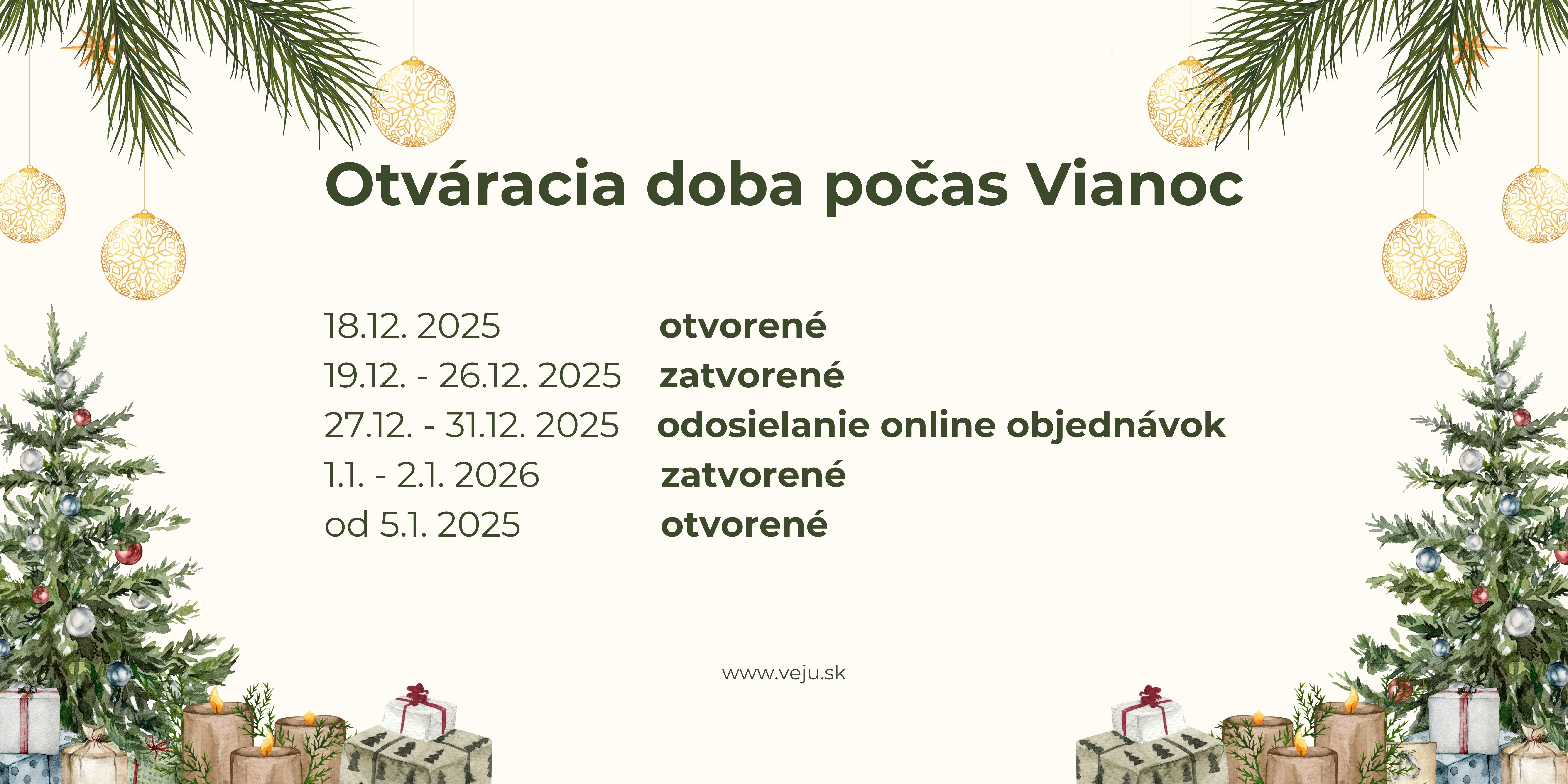 Otváracia doba počas Vianoc