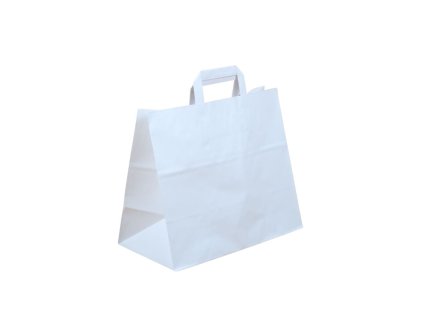 Papierová taška 32+16x27 cm biela, široké dno ploché ucho 50ks
