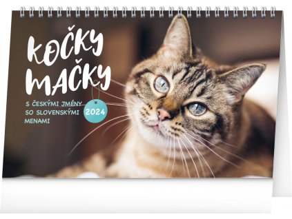 Stolní kalendář Kočky – Mačky CZ/SK 2024, 23,1 × 14,5 cm
