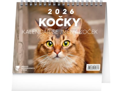 NOTIQUE Stolní kalendář Kočky – se jmény koček 2026, 16,5 x 13 cm