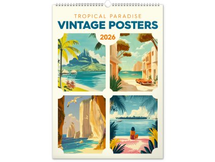 NOTIQUE Nástěnný kalendář Vintage plakáty – tropické ráje 2026, 33 x 46 cm