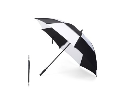 Golfový deštník Budyx Pongee 190T. Sklolaminátová žebra (Barva ČERNÁ / BÍLÁ, Velikost S/T)
