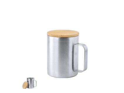 Izolovaný hrnek Ricaly z nerezové oceli / bambusu (Velikost S/T)