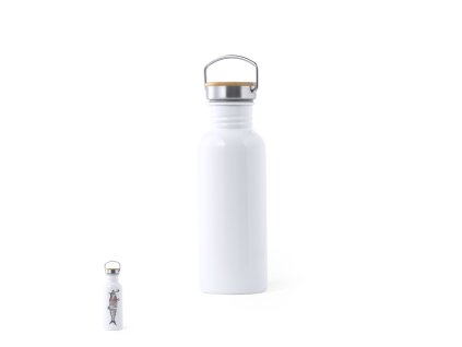 Sublimační láhev Preuk z nerezové oceli / bambusu (Barva BÍLÁ, Velikost S/T)