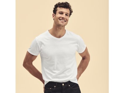 Dospělé bílé tričko Iconic s výstřihem do V 100% česaná bavlna Ring Spun 140 g/ m2 (Barva BÍLÁ, Velikost S)