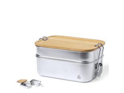 Box na oběd Vickers Recyklovaná nerezová ocel / bambus (Velikost S/T)