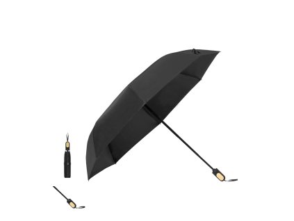 Deštník Barbra Pongee 190T RPET. Žebra ze skelných vláken (Barva BLACK, Velikost S/T)