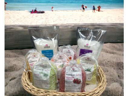 Set dárkových wellness koupelových solí 6 x 500g + Minerální sůl z Mrtvého moře 500g + Živá magnéziová sůl 500g
