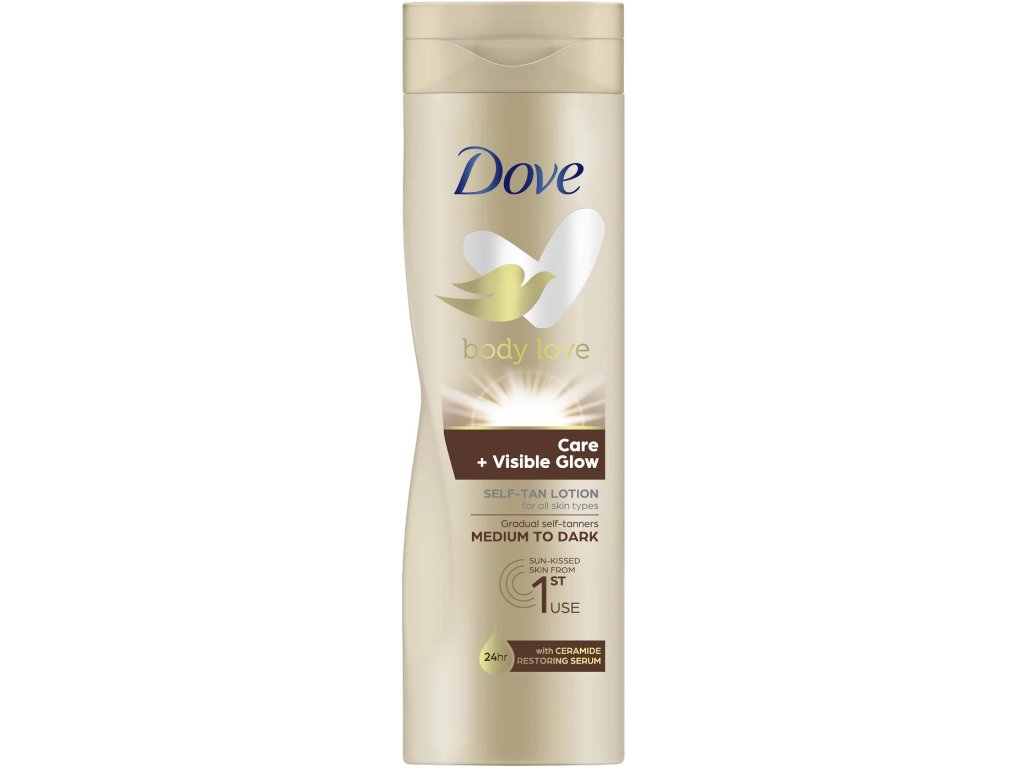 Dove Body Love Care & Visible Glow samoopalovací tělové mléko Medium to Dark, 250 ml