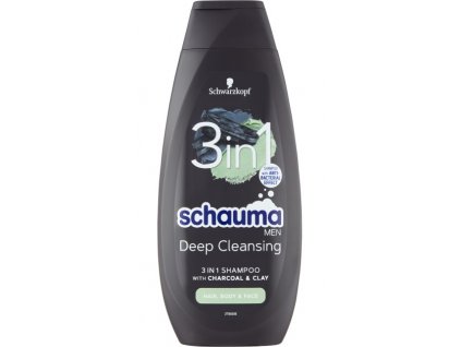 Schauma Men šampon Charcoal & Clay 3v1, 400 ml