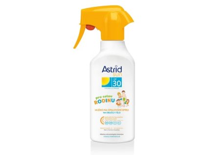 8592297002697 astrid sun mleko na opalovani sprej na oblicej i telo SPF30 pro celou rodinu