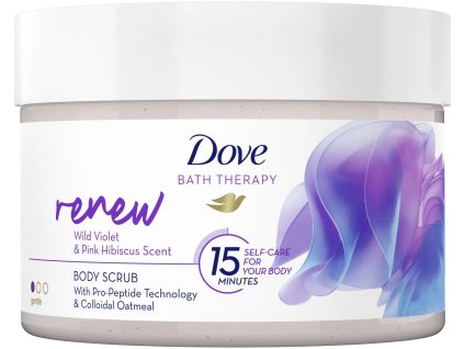 Dove Bath Therapy Renew tělový peeling - fialka & růžový ibišek, 295 ml