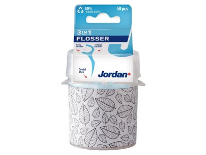 Jordan Flosser dentální párátka - nit, párátko, škrabka 3 v 1, 50 ks