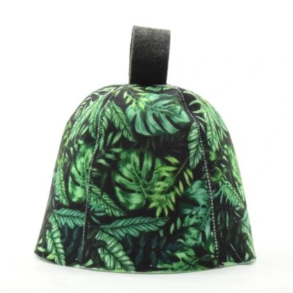 Saunová čepice zvonek – motiv zelených listů, polyester filc
