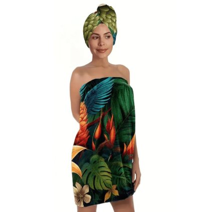 Dámský kilt do sauny s turbanem – zelený