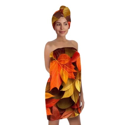 Dámský saunový ručník s turbanem – podzimní listy