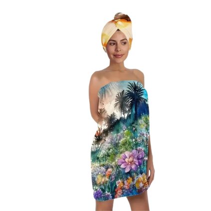 Dámský kilt do sauny a turban – západ slunce